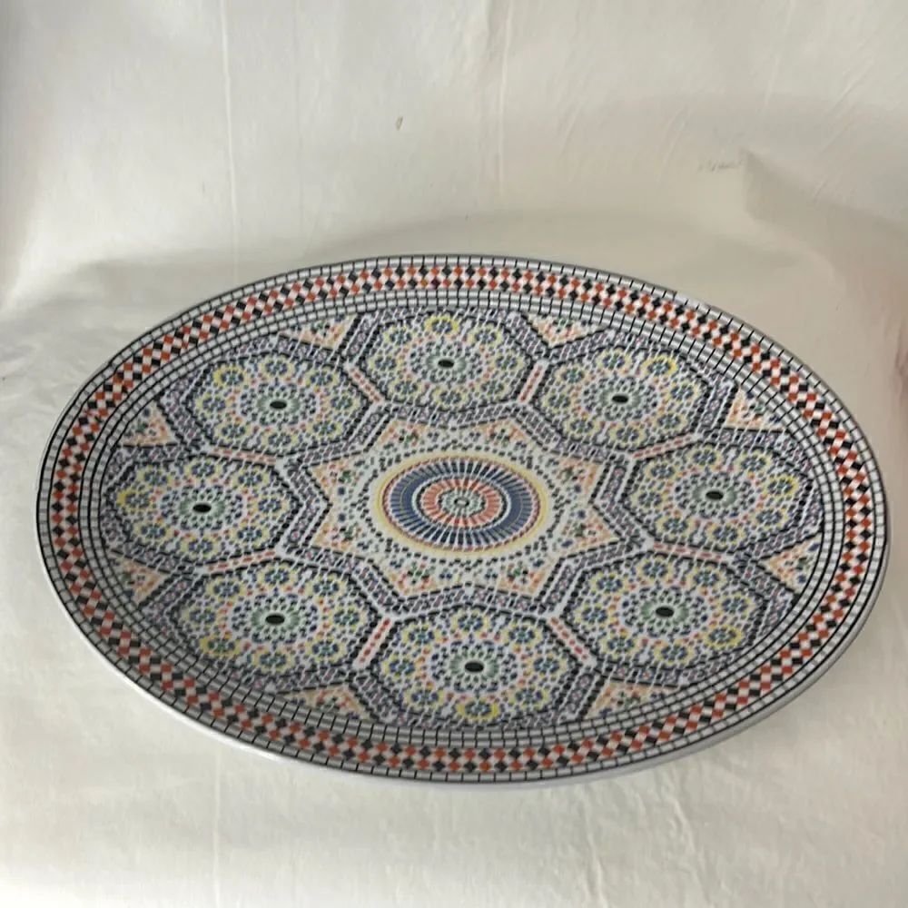 Mosaic Oval Serving Tray 10 X 14 In Ceramic Checkerboard Rim Esta Diseno Esta